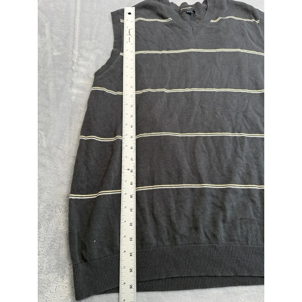 Banana Republic Sweater Vest Mens Large Black Striped Cotton V Neck